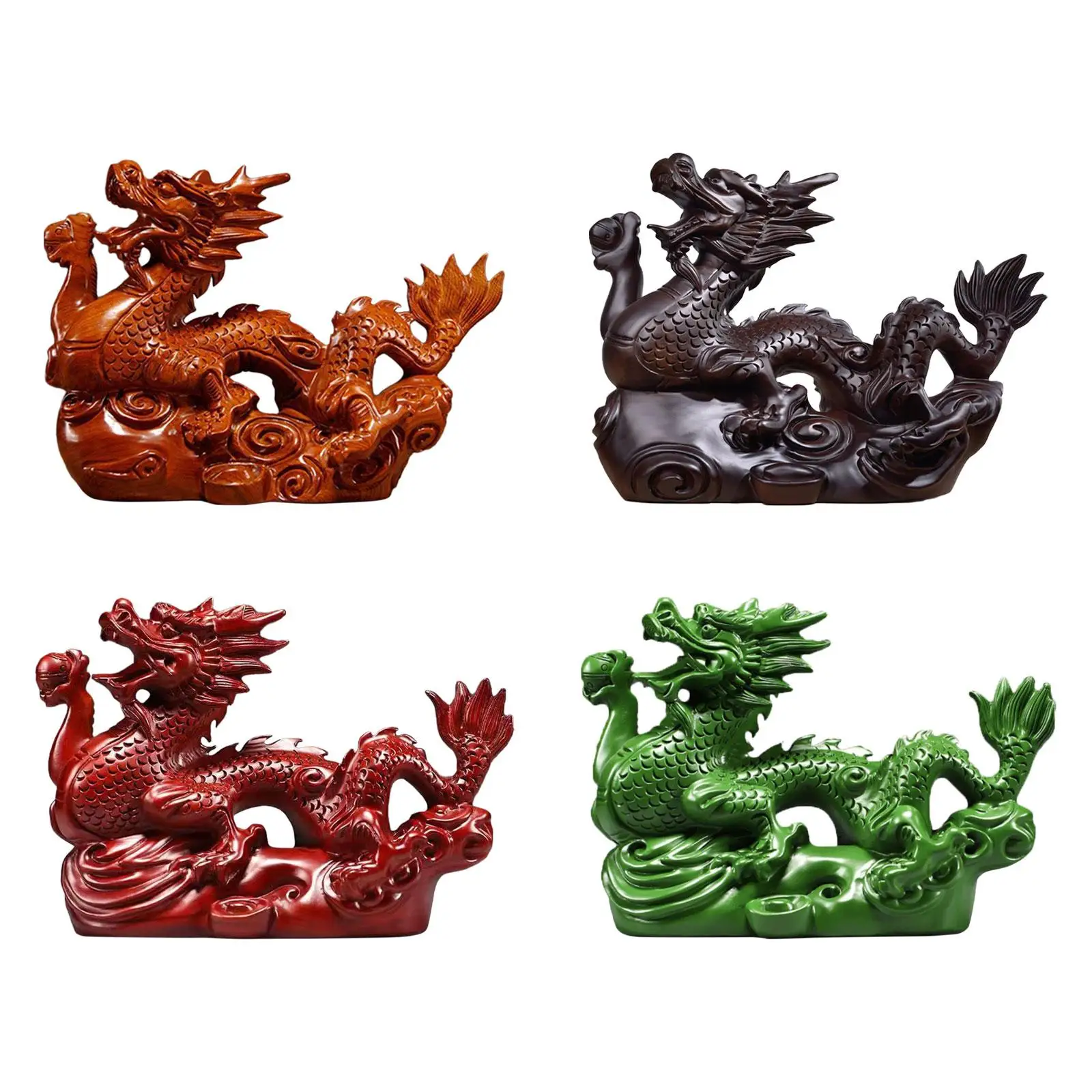 Chinese Dragon Figurine Wooden Sculpture Car Dashboard Decoration Tabletop Ornament for Office