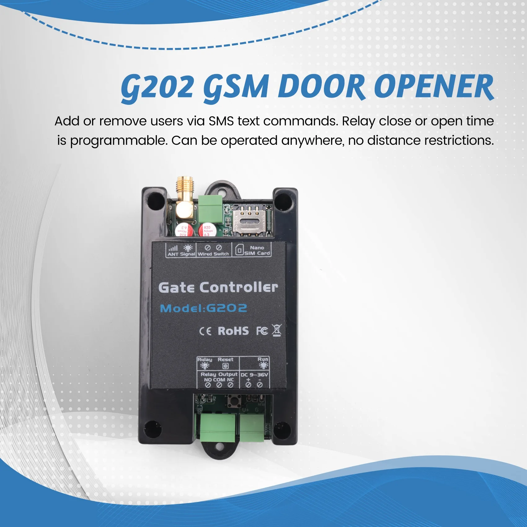 G202 GSM Gate Door Opener 4G Single Relay Switch Mobile Phone Electric Gate Remote Controller 850/900/1800/1900MHz TQ