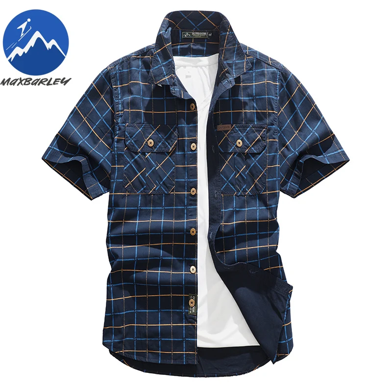 

Maxbarley Casual Shirt Men 2026 New Summer Classic Plaid Button Shirts Outdoor Camping Fishing 100% Cotton Short Sleeve Tops