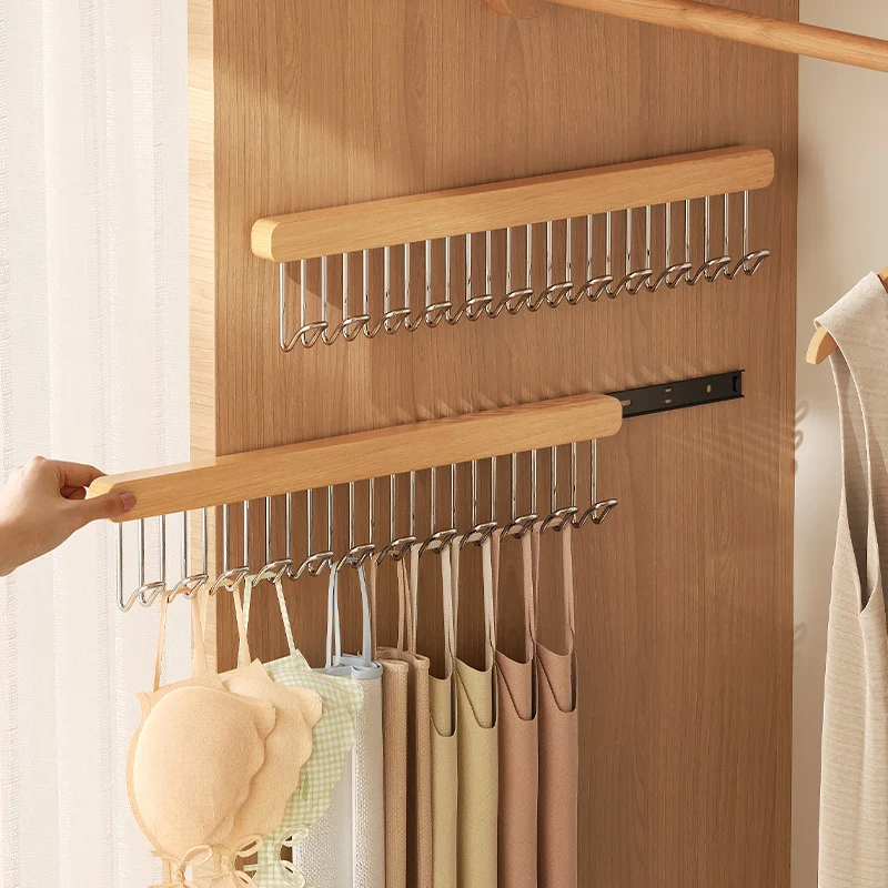 Bra Hanger For Closet  Sliding 12 Hooks Space-saving Wood Sock Hanger Bra Storage Organizer