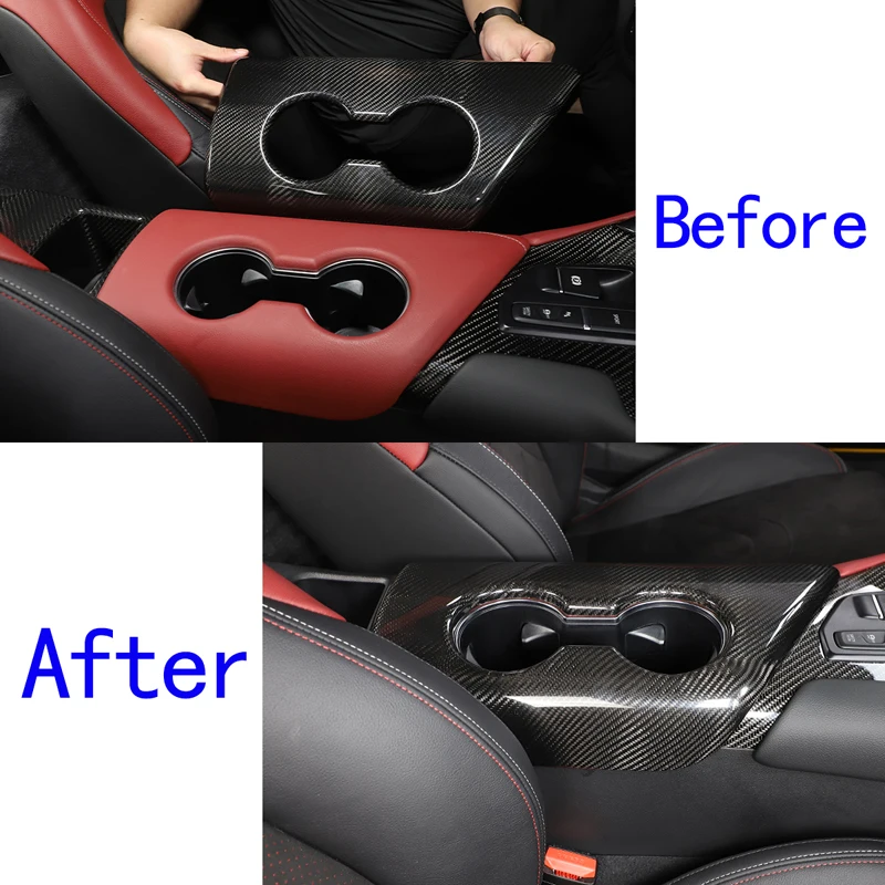 For Toyota GR Supra MK5 A90 2019-2022 Real Carbon Fiber car center control Armrest Box Water Cup Frame Cover Sticker Accessories