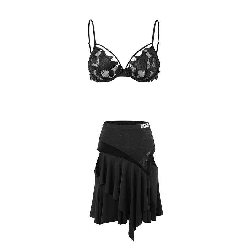 Sexy Chacha Latin Dance Clothing Women Leaf Bra Ruffled Skirt Adults Samba Tango Latin Dance Costume Practice Suits SL10838