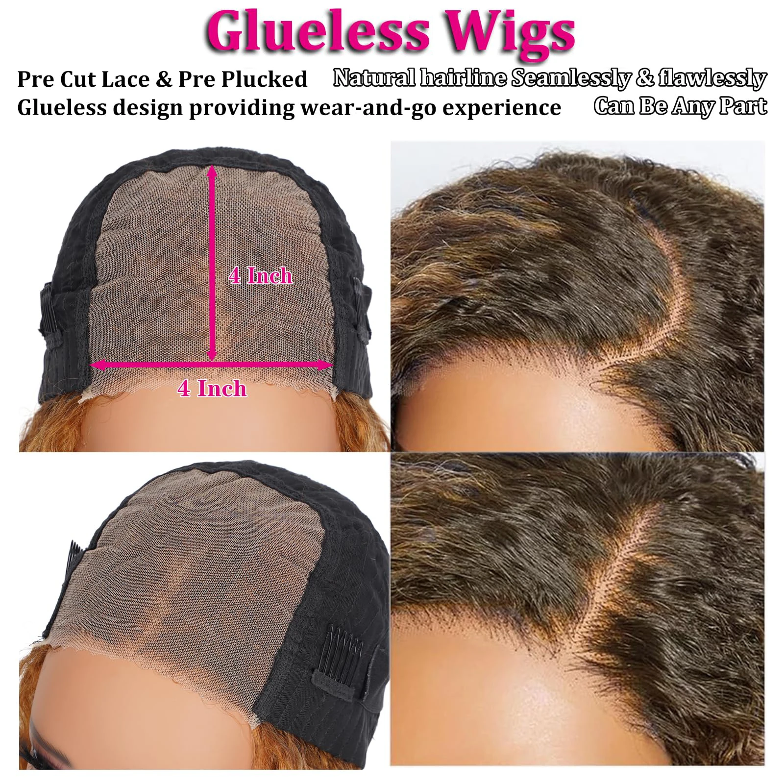 Highlight Glueless Wigs Ombre 4/27 Honey Blonde Bob Wig 14 Inch Short Curly Human Hair Wigs For Women 4x4 Lace Closure Wigs