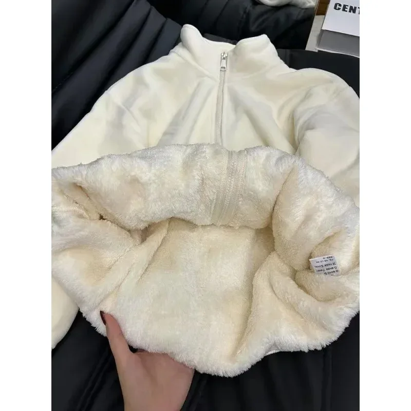 

Открытый кардиган на флисовой подкладке в американском стиле, женский модный осенне-зимний бархатный кардиган из овчины, новая верхняя одежда