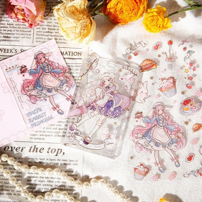 2Sheet Pink Cartoon Material Collage Decoration Wind Handbook Backing PET Paper Note Tea Party Scrapbooking 210*90MM