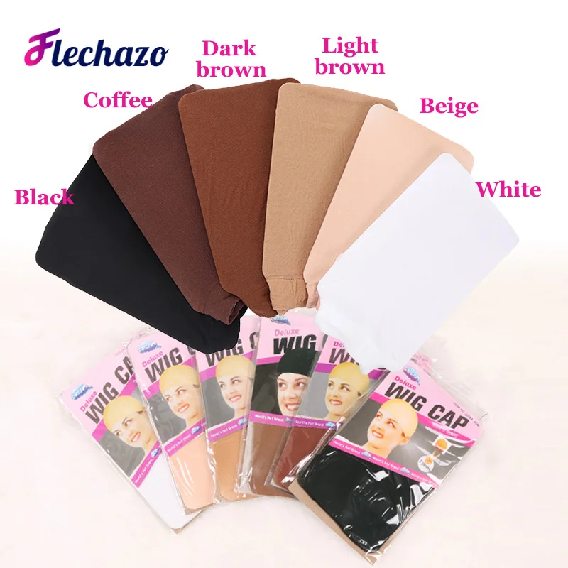 Flechazo Tóc Giả Mũ Lưỡi Trai Nữ 4 Miếng Đen Nâu Sáng Thả Nuôi Tóc Giả Mũ Đầu Lớn Co Giãn Nylon Tóc Giả Bộ Đội Để giữ Tóc Thay