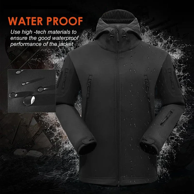 Men\'s Thick Soft Shell Winter Waterproof Work Sharkskin Storm Jacket Cashmere Hiking Clothing Fishing Two Piece Set Tracksuits