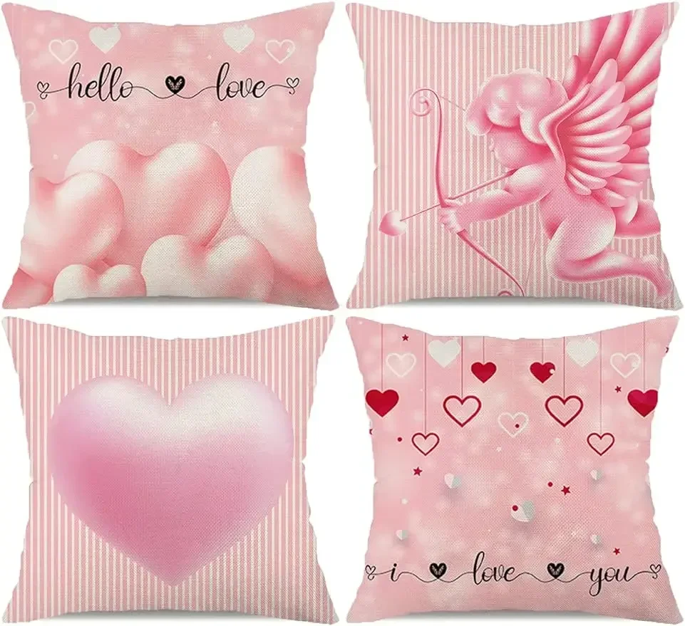 Pink Valentine's Day pillowcase striped cupid love hug pillowcase decorative cushion cover sofa decoration 40X40cm