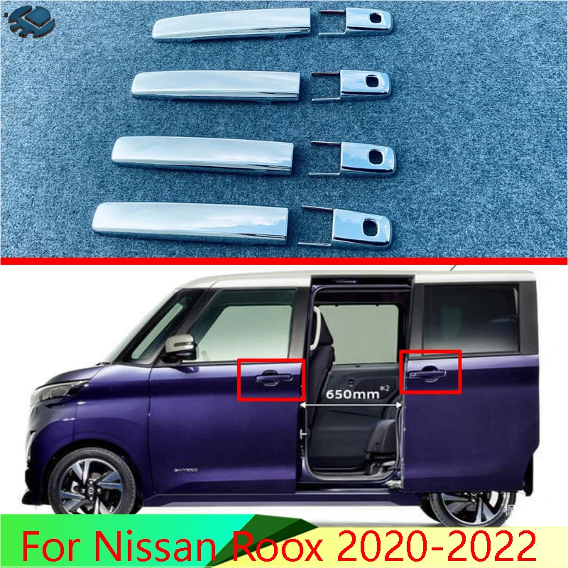 

For Nissan Roox 2020-2022 Car Accessories ABS Chrome Door Handle Cover With Smart Key Hole Catch Cap Trim Molding
