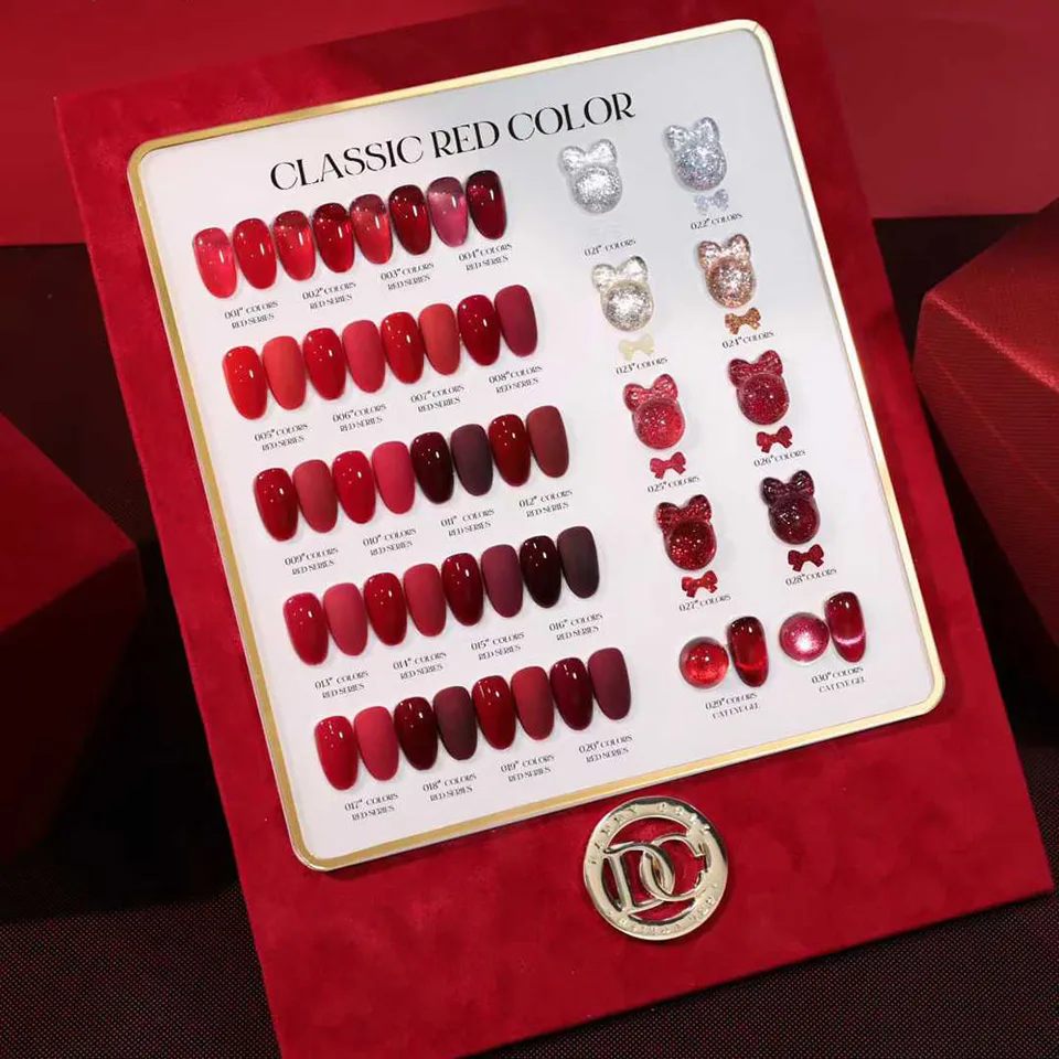 Set de esmalte de uñas rojo gel para otoño/invierno con tarjeta de colores, kit de esmalte ojo de gato UV LED, barniz para manicura 15ml 2
