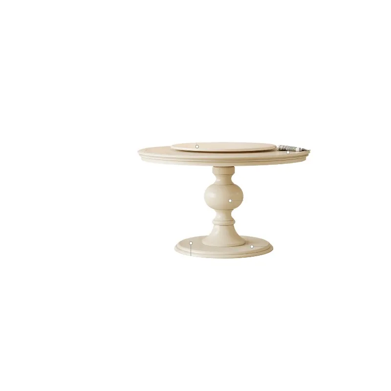 French cream-style solid wood round dining table and chair combination: American minimalist white dining table for home use