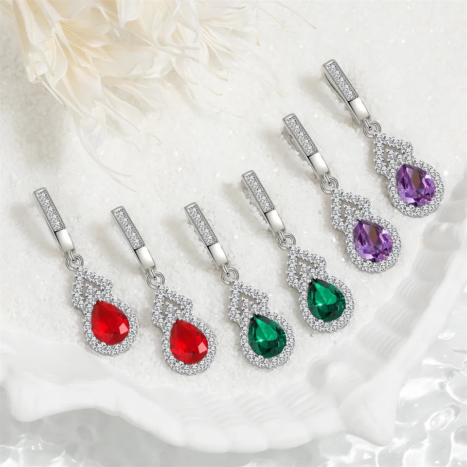 Inlaid Water Drop Fortune Earrings Water Drop Shaped Gemstone Earrings Jewelry Gifts High-end Light Luxury Zircon Gourd Earrings