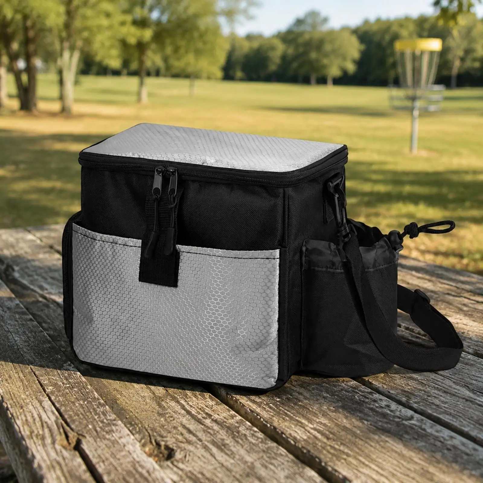 Compact Black Golf Shoulder Bag with Removable Divider Panels and Waterproof Bottom for Course Play