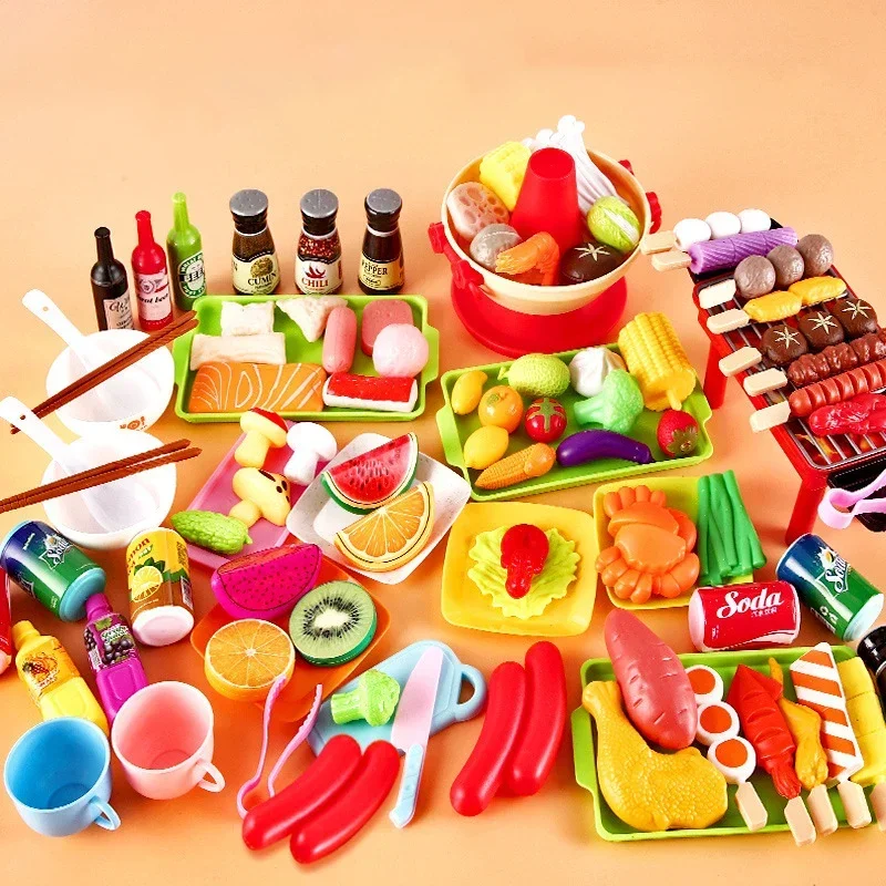 Kids Educational Pretend Play Kitchen - Simulation Vegetable Food Barbecue Cooking Sets Interactive Play House Toys For Girls