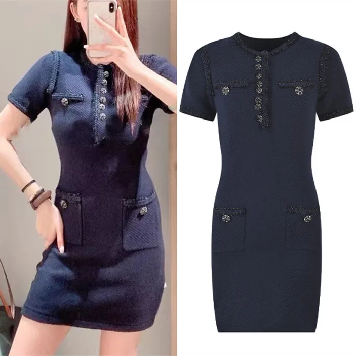 

Элитное парижское трикотажное платье с круглым вырезом, облегающее, с завышенной талией, женское, в стиле Sweet Sle