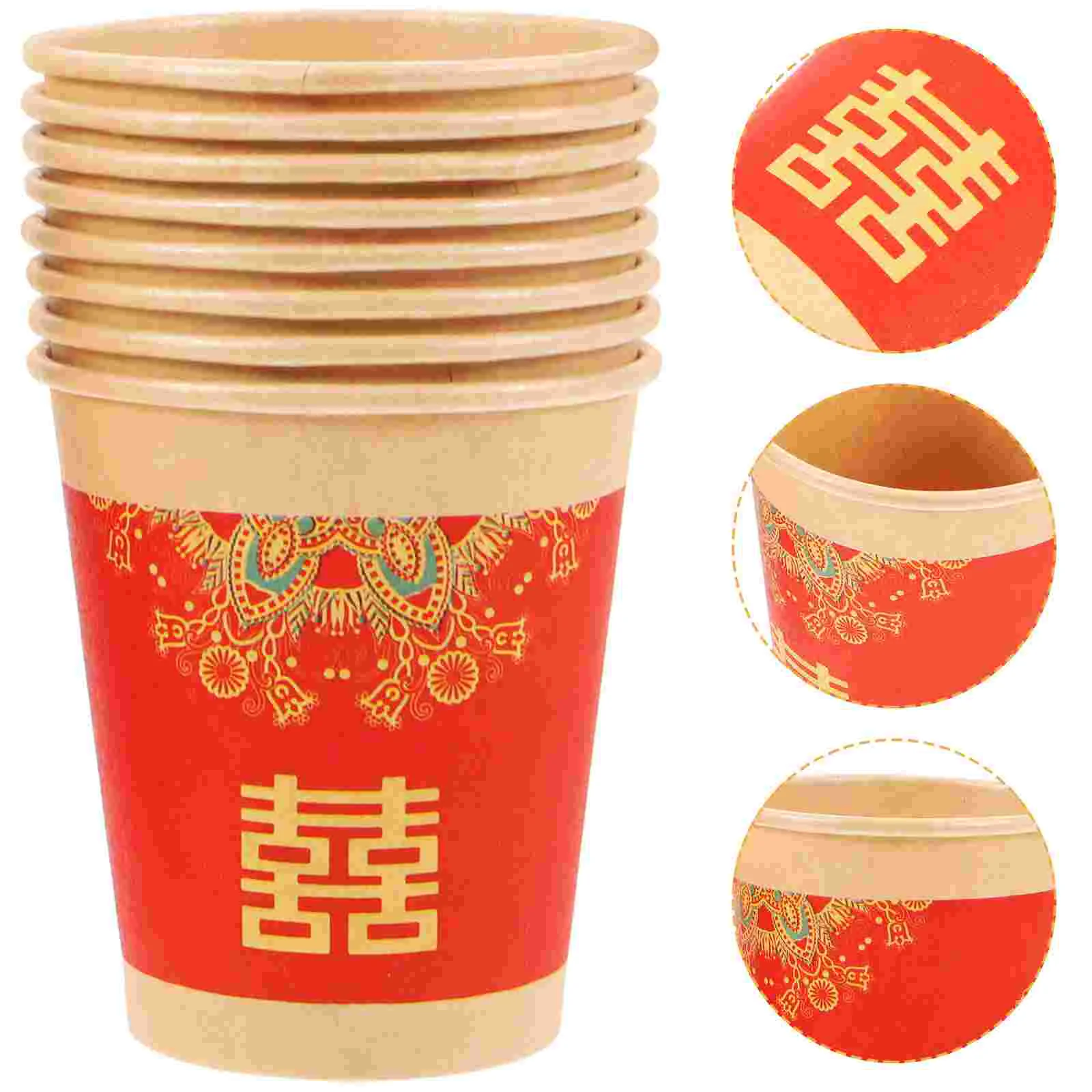 50 Pcs Happy Paper Cup Cups Glasses Food-grade Beverage Banquet Single Time Serving Wedding Drinking Chinese-style