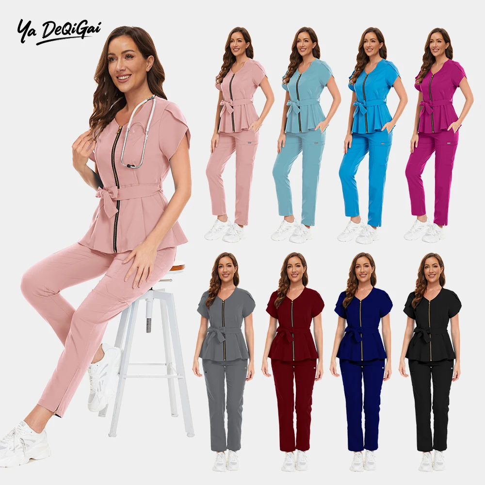

Scrub Women Hospital Nursing Scrubs Top and Pants Short Sleeve Medical Uniform Sets Clinical Articles Nurse Fashion Workwear Set