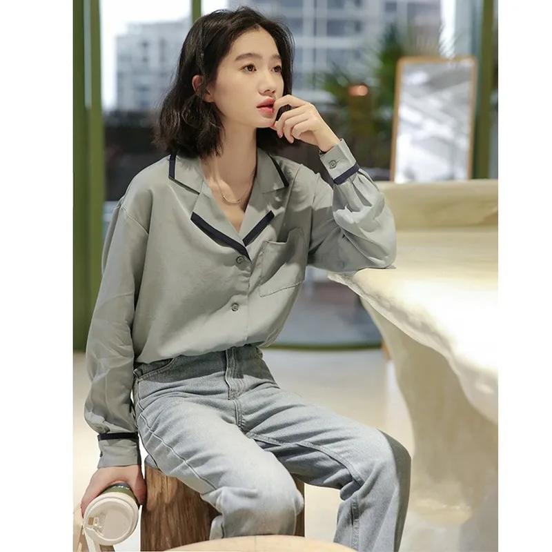 2023 Women Sweet Turn-down Collar Shirts Long Sleeve Patchwork T-shirt Korean Elegant Tshirts Woman New Autumn Casual Tops