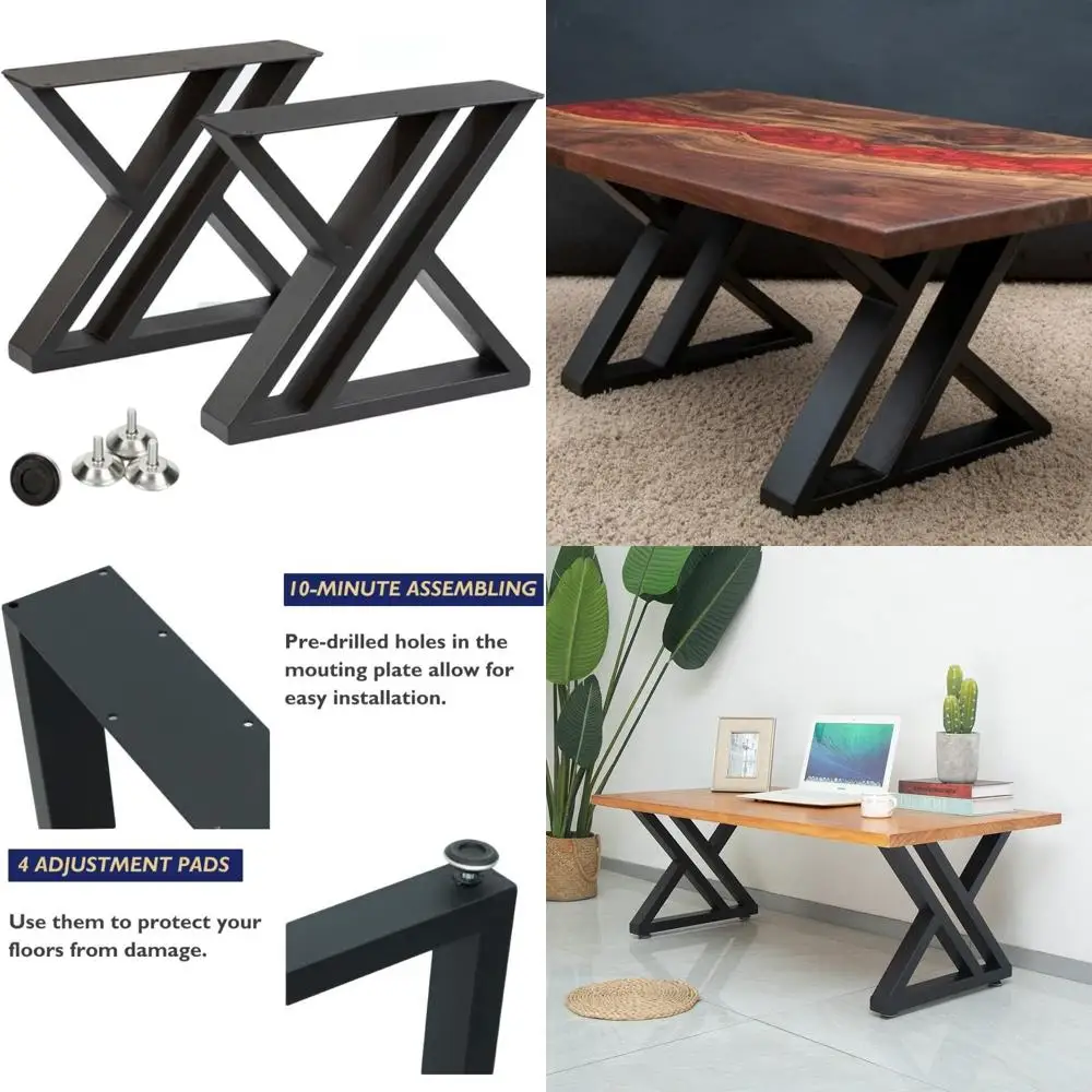 

Industrial Modern Metal Coffee Table Legs, Black Desk Legs for Bench Chair Base, Set of 2, 15.7 H x 17.7 W, Triangle Shaped Legs