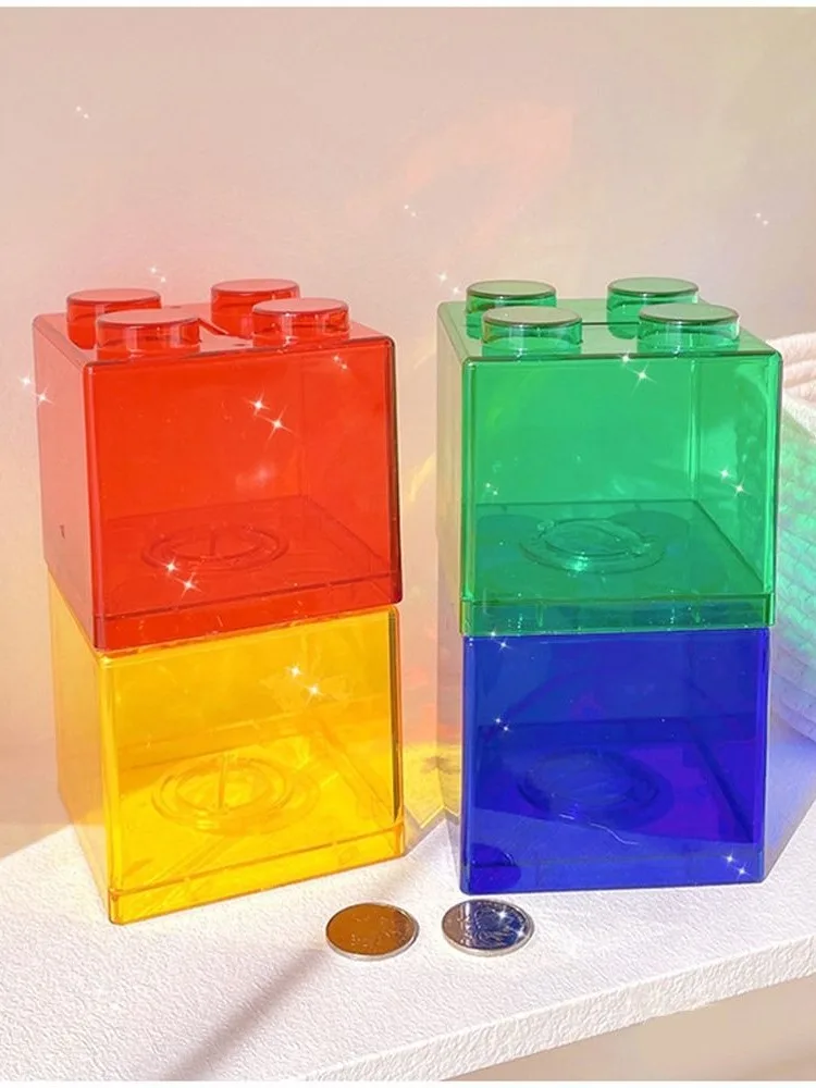 Funny Transparent Cash Piggy Bank  Gift Change Box Coin Bank Building Block Coin Box Storage Box Money Saving Box