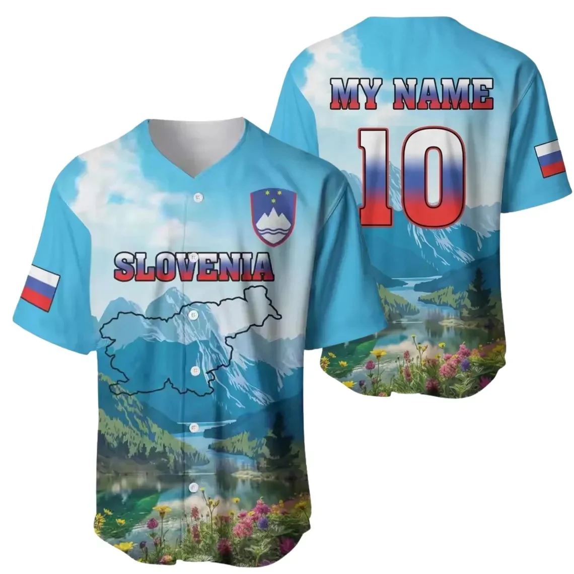 Personalized Slovenia Baseball Jersey, Custom Name Number Scenic Mountain Lake Flag Shirt, Slovenian Pride Fan Gift Tee Top