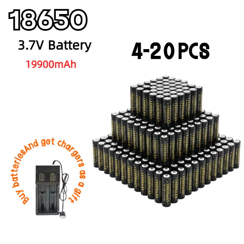2026 18650 Lithium Battery 100% New Flashlight 18650 Rechargeable Battery 3.7V 19900mAh Used for Flashlight+201 Charger