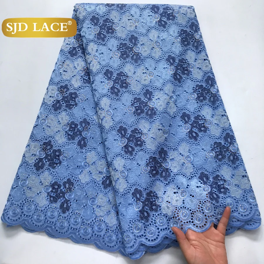 

SJD LACE 5 Yards African Cotton Lace Fabric 2025 High Quality Swiss Voile Stones Lace Fabric for Sewing Women Party Dresses 4277