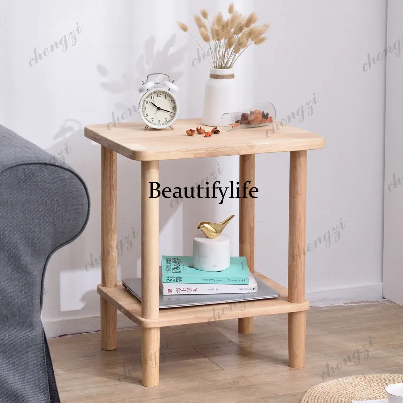 Solid wood bedroom bedside table, simple and modern shelves, sofa side table, small square table - view 4