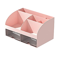 B28C-Desk Organiser-Office Organiser With 6 Compartments And 2 Small Drawers, Desk Storage Box For Pen Holders, Remote Pink Dura
