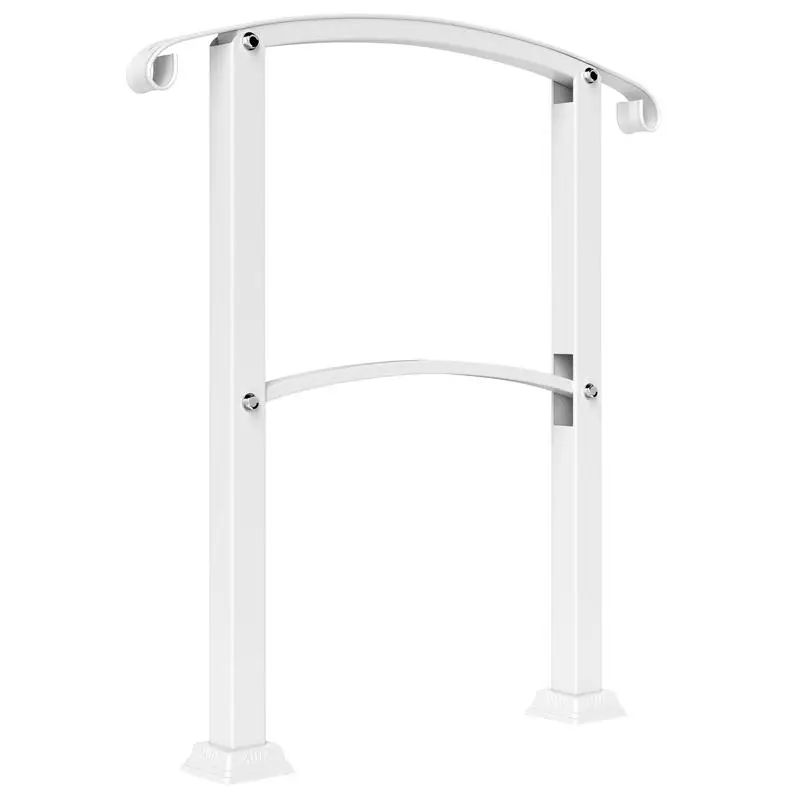 1-3 Step Metal Handrails for Outdoor Steps, Porch Deck Stair Railing with Installation Kit for Concrete Steps, White
