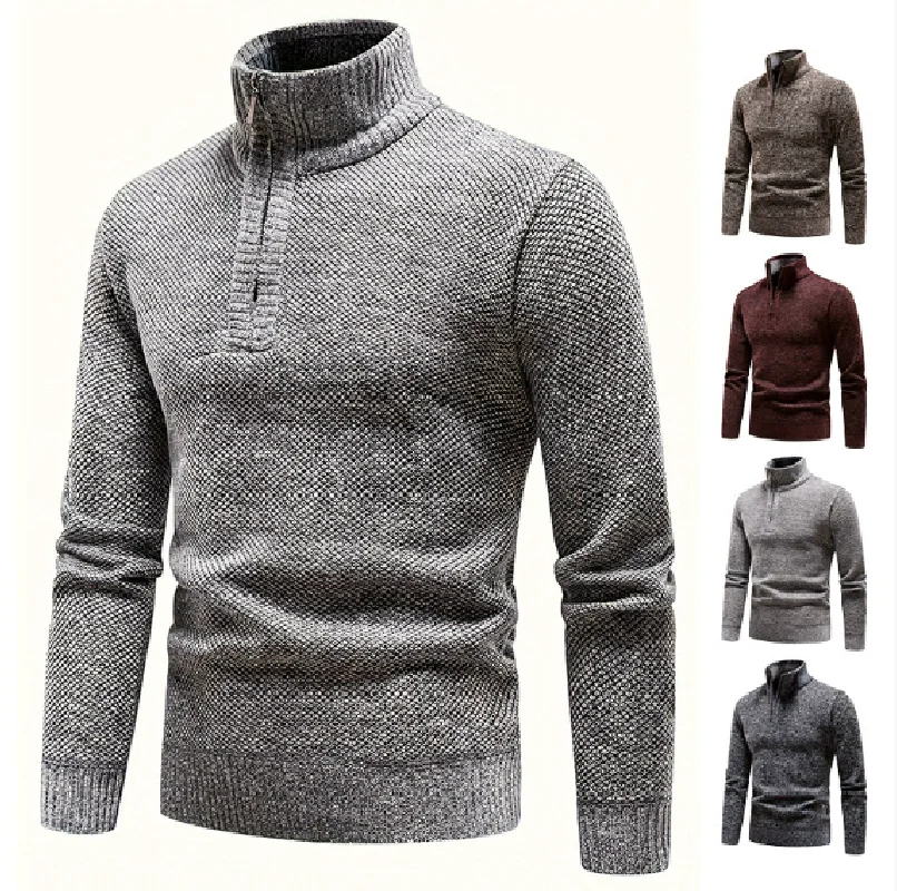 

Autumn/Winter New Men's Knitted Sweater - Half-Zip, Fleece-Lined, Thickened Stand-Up Collar Pullover Outerwear