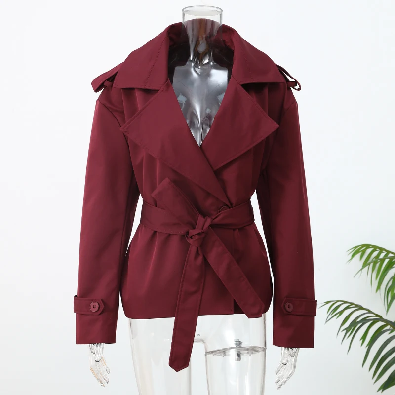 Damen-Windbreaker mit Schnürung, schickes Reverskragen, lange Ärmel, breite Schulter, kurze Mäntel, 2025, Herbst, elegante Pendel- und Alltagsjacke – Detail 16
