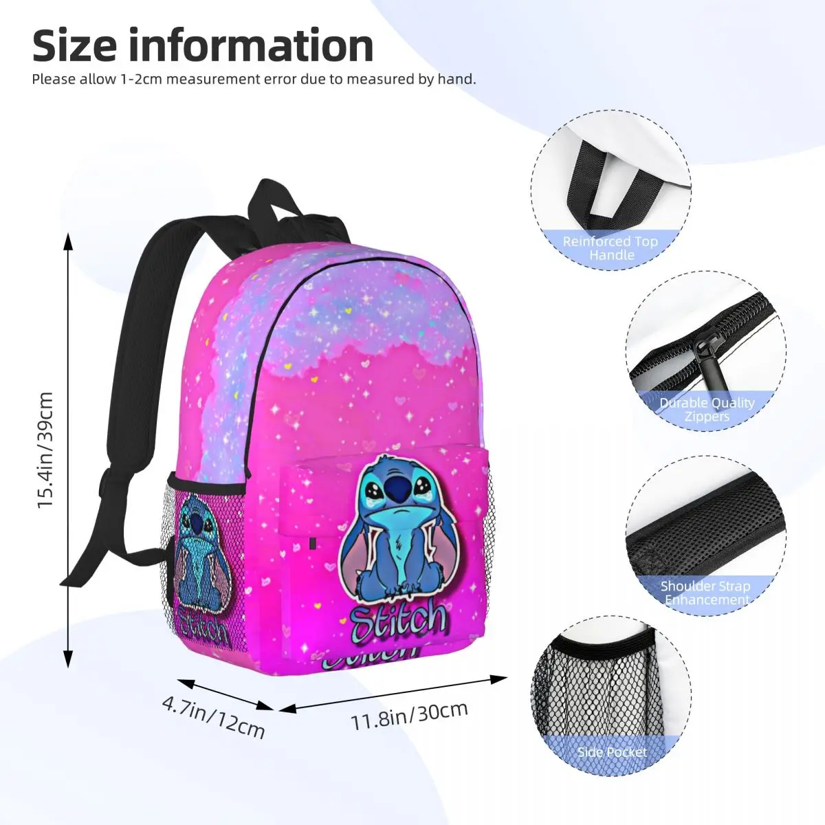 Stitch Printed Lightweight Casual Schoolbag For School, Outdoor, Shopping, Office 15inch