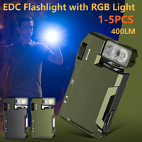 Rechargeable EDC Flashlight 400 Lumens Portable Flat Pocket Flashlight with RGB Light Magnetic Keychain Flashlight for Outdoor