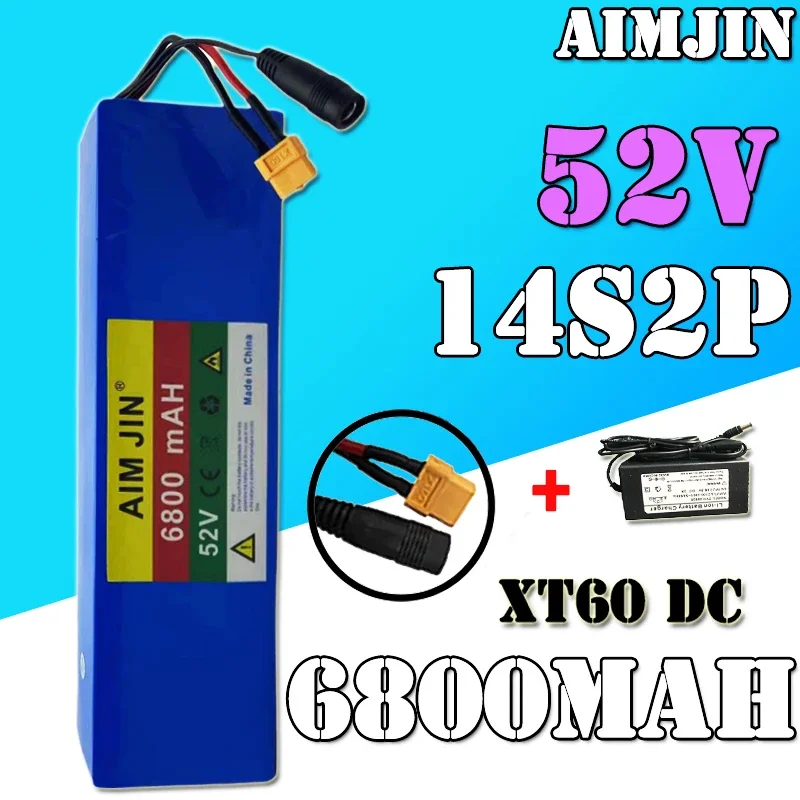 Batería de iones de litio de 52V y 6800mAH con BMS 14S2P para bicicleta, Scooter y motocicleta, 1500W de alta potencia integrada