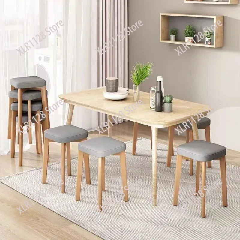 

Stackable Solid Wood Square Stool Soft Padded Seat Sturdy Extra Dining Bench for Home