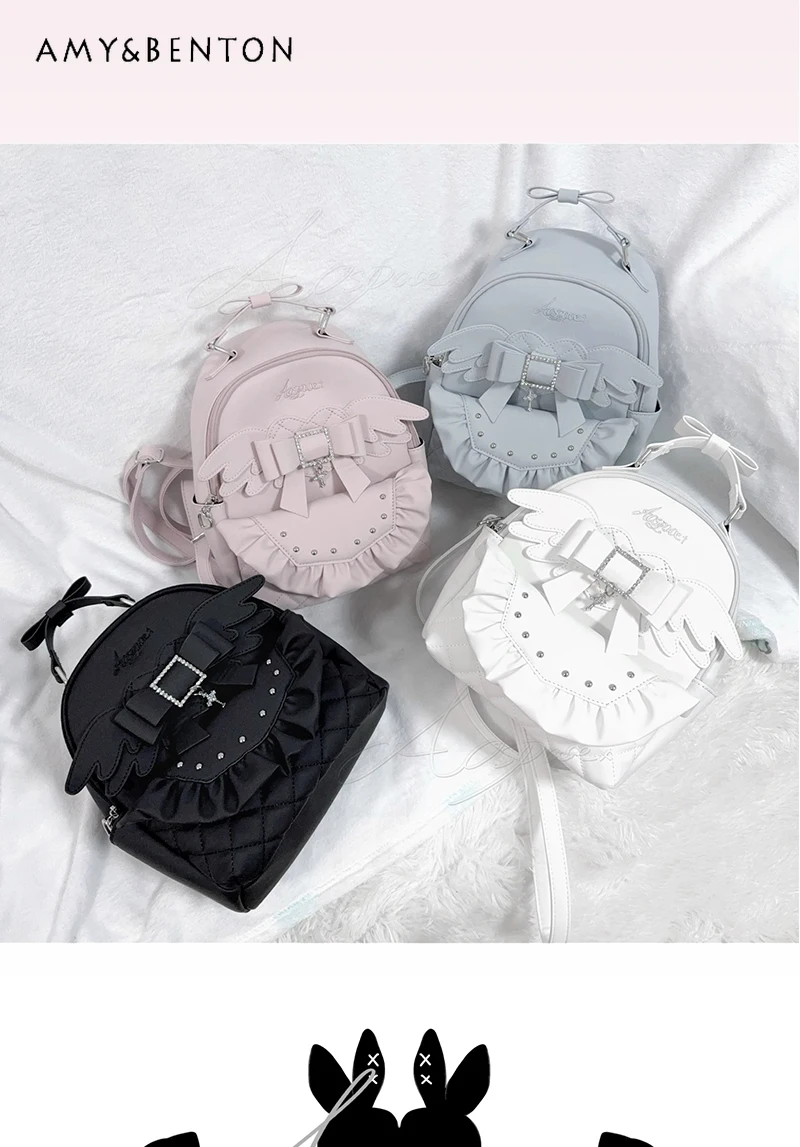 Homemade Japanese Mine Mass-Produced Pure Color All-Match Heart Wings Backpacks Preppy Style Sweet Cute Mini Backpack Students