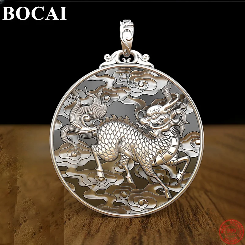 BOCAI S999 Sterling Silver Pendants for Women Men New Fashion Dragon QiLin Auspicious Cloud Amulet Punk Jewelry Wholesale