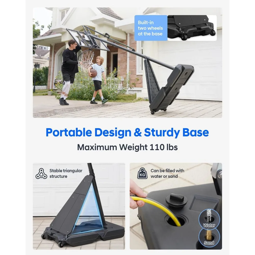 Aro de baloncesto ajustable para niños y adolescentes, 3,3 a 10 pies, tablero inastillable de 40 pulgadas, portería portátil