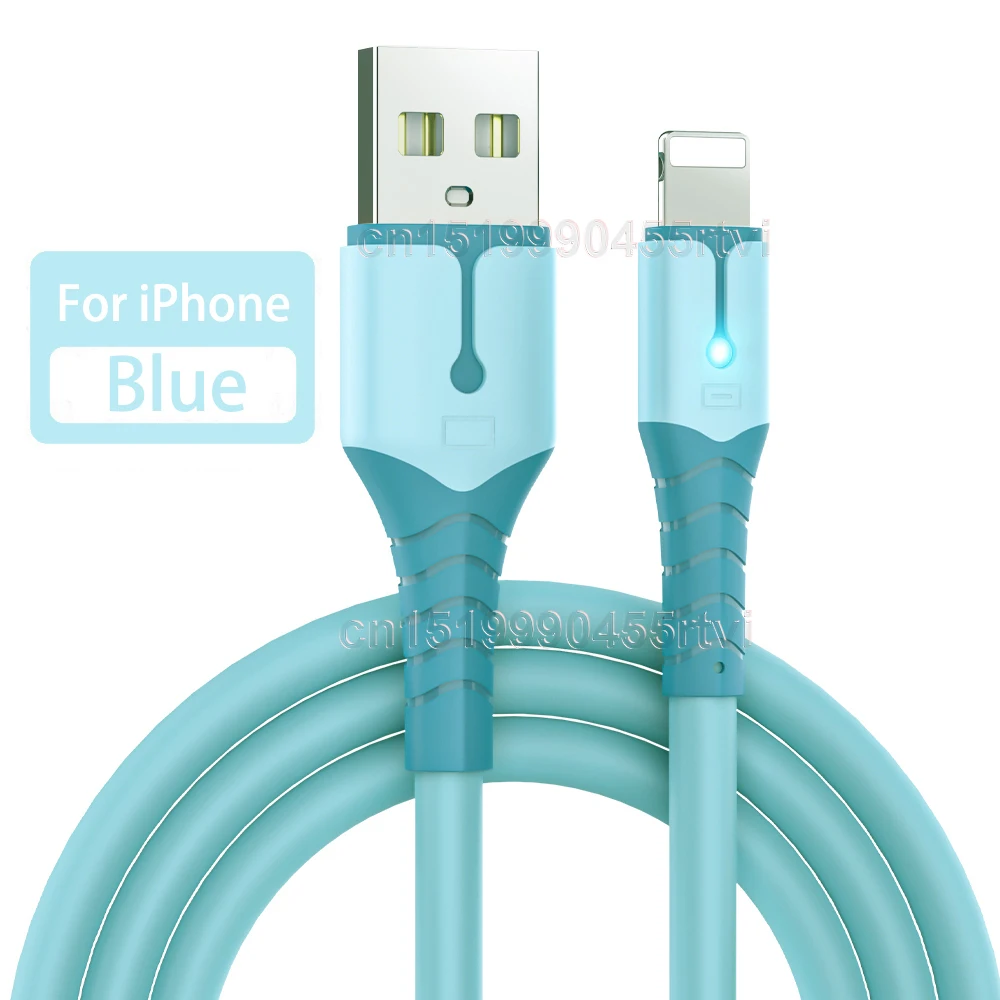 2.4A Fast Charging USB Cable For iPhone 14 13 12 11 Pro Max XS XR X Liquid Silicone Data Cord Mobile Phone Charger Lighting Cabl