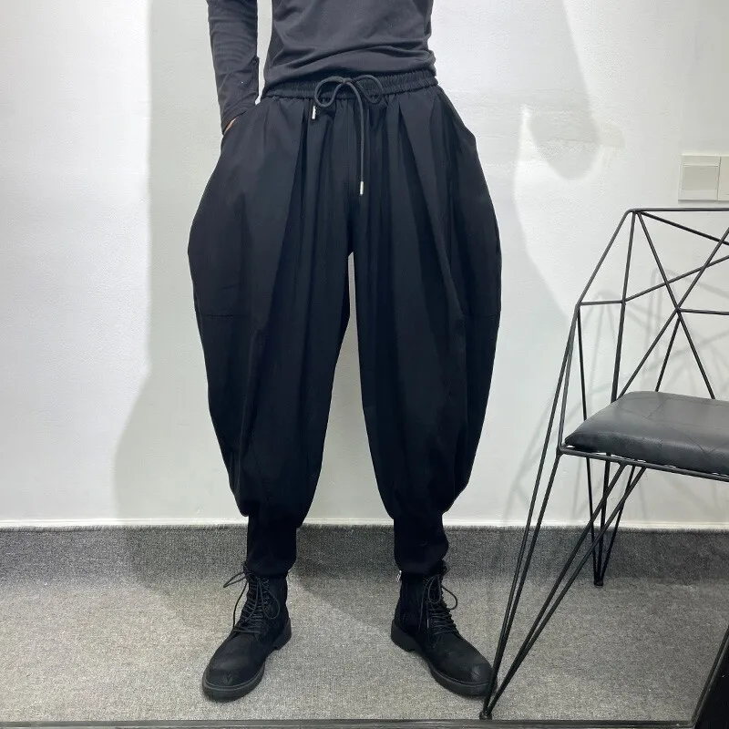 Avant-Garde Pants Men's 2024 Spring Dark Fashion Loose Elastic Non-Ironing Bloomers Cropped Pants