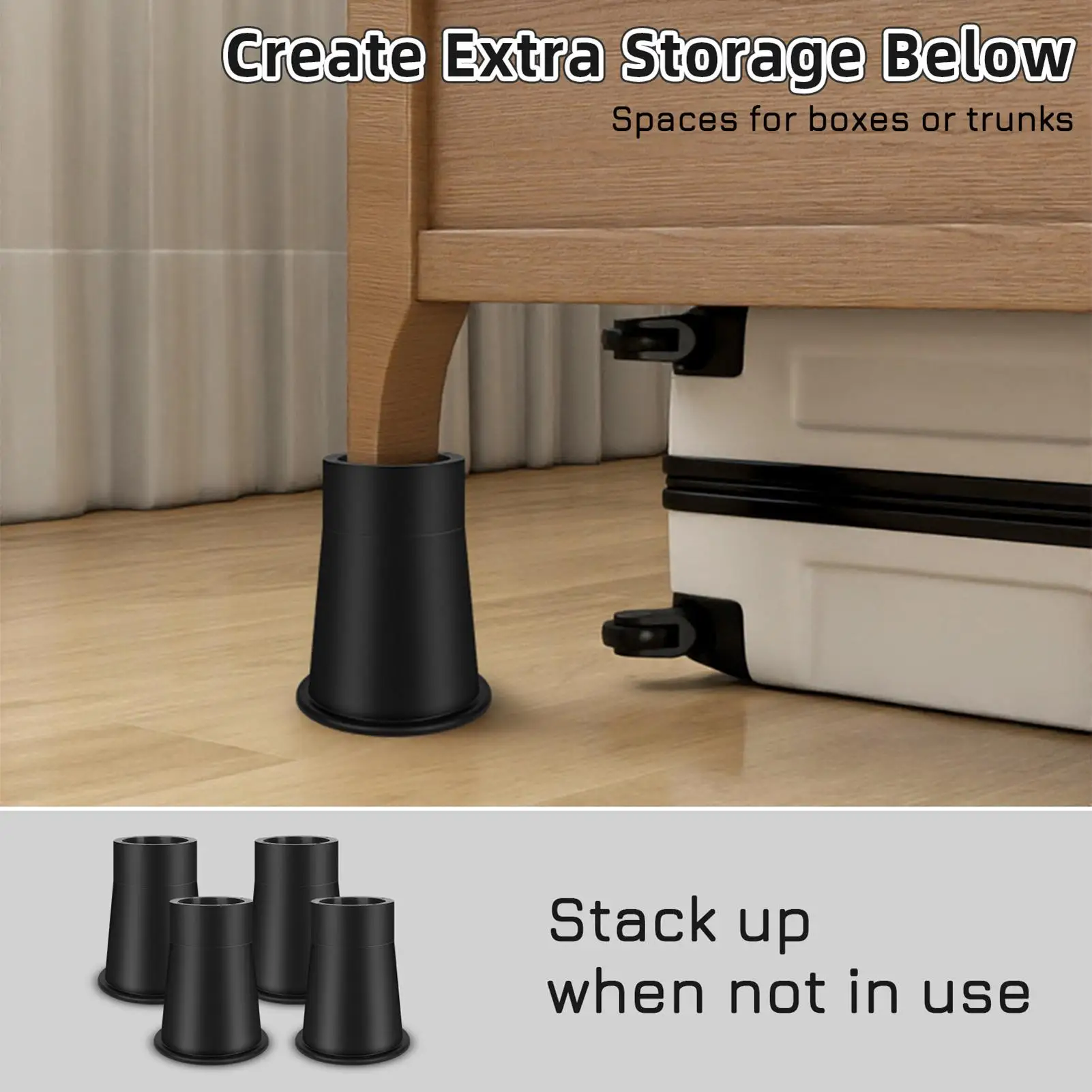 

Bed Riser 4Pcs Adjustable Extender Stand Heavy Duty Furniture Riser Round Rubber Sofa Riser for Sofa Table Bed Chair Leg Raise