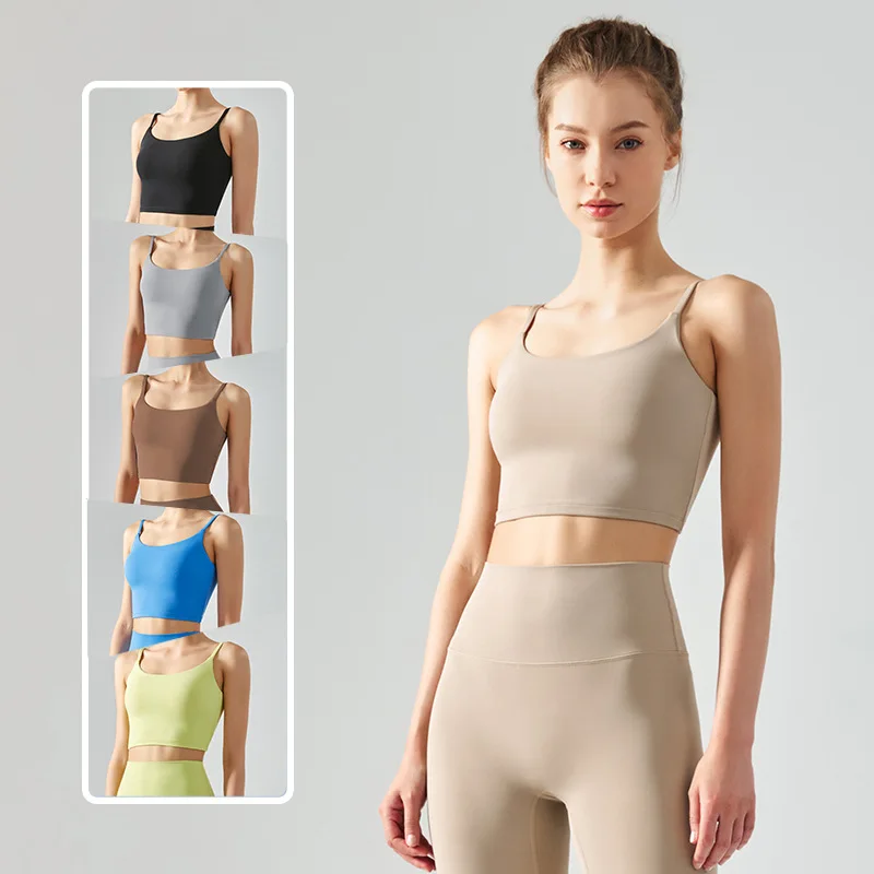 Chaleco de Yoga en forma de U profundo para mujer, tirantes traseros, Top de Fitness absorbente de golpes con cojín en el pecho, traje de Fitness