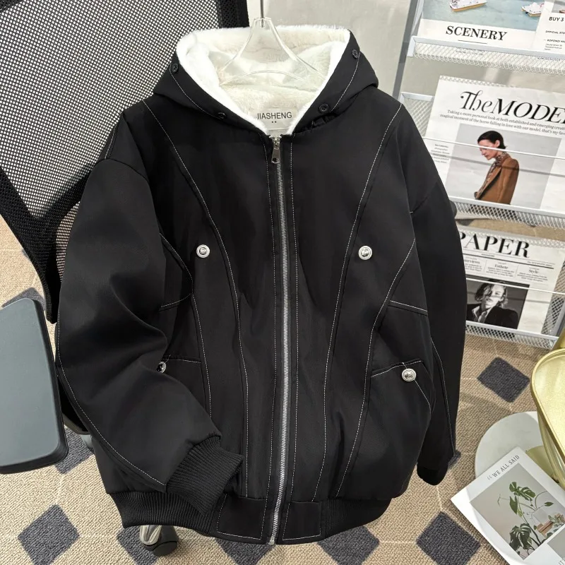 

Thiened Hooded Jaet Men's Casual Warmth Outerwear Autumn Winter Large Size Polyester Fiber Zipper Closure Long Sve Coat