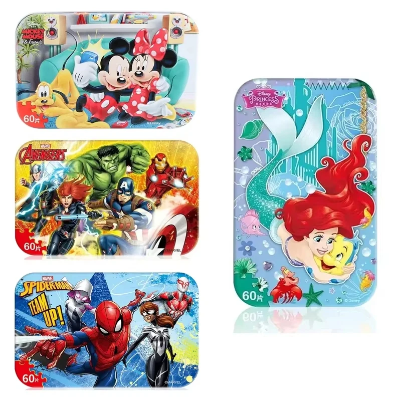 

Disney Iron Box Puzzle 60PCS Iron Box Princess Frozen Car Snow White Children's Wooden Puzzles Educational Toys for Children