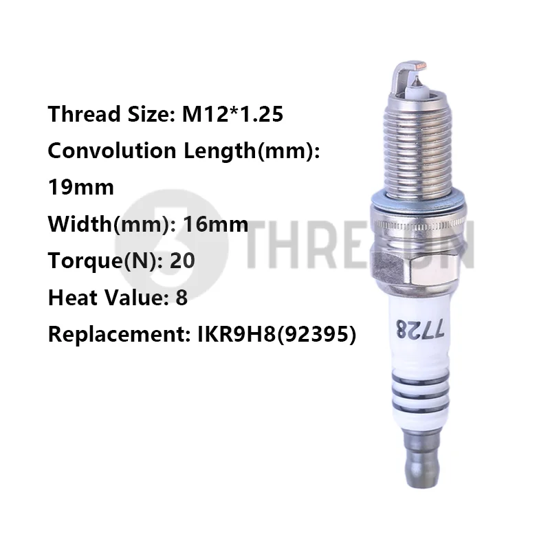 

THREEON 1/4/6pcs DF8RTCI-T(7728) Iridium Spark Plugs For Porsche Audi Volkswagen VW JEEP Fiat Replace IKR9H8(92395) M12*1.25