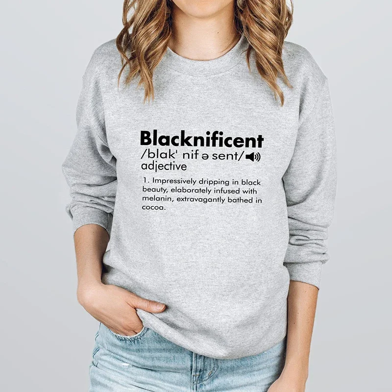 Blacknificent Women Sweatshirt Black Live Matters Hoodies Full Sleeve O Neck Jumpers Long Sleeved Jumpers Human Rights Top Femme