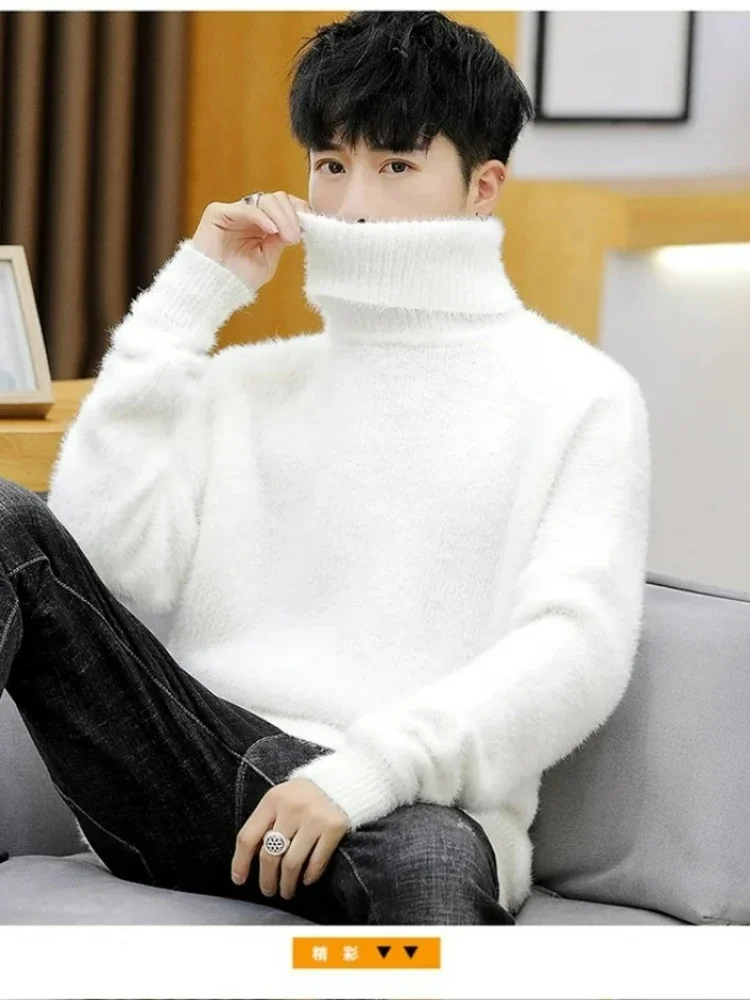 White Pullover Turtleneck Men Sweater Fashion Knitted Sweater Men Clothing M-2XL 2023 Spring New Arrivals
