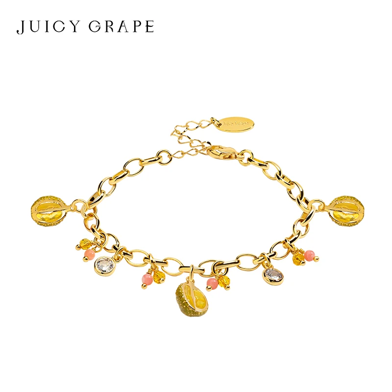 

JuicyGrape Durian Fruit Bracelet Handmade Enamel Bracelet Zircon Pendant Bracelet Plated with18K Real Gold for Women Gifts