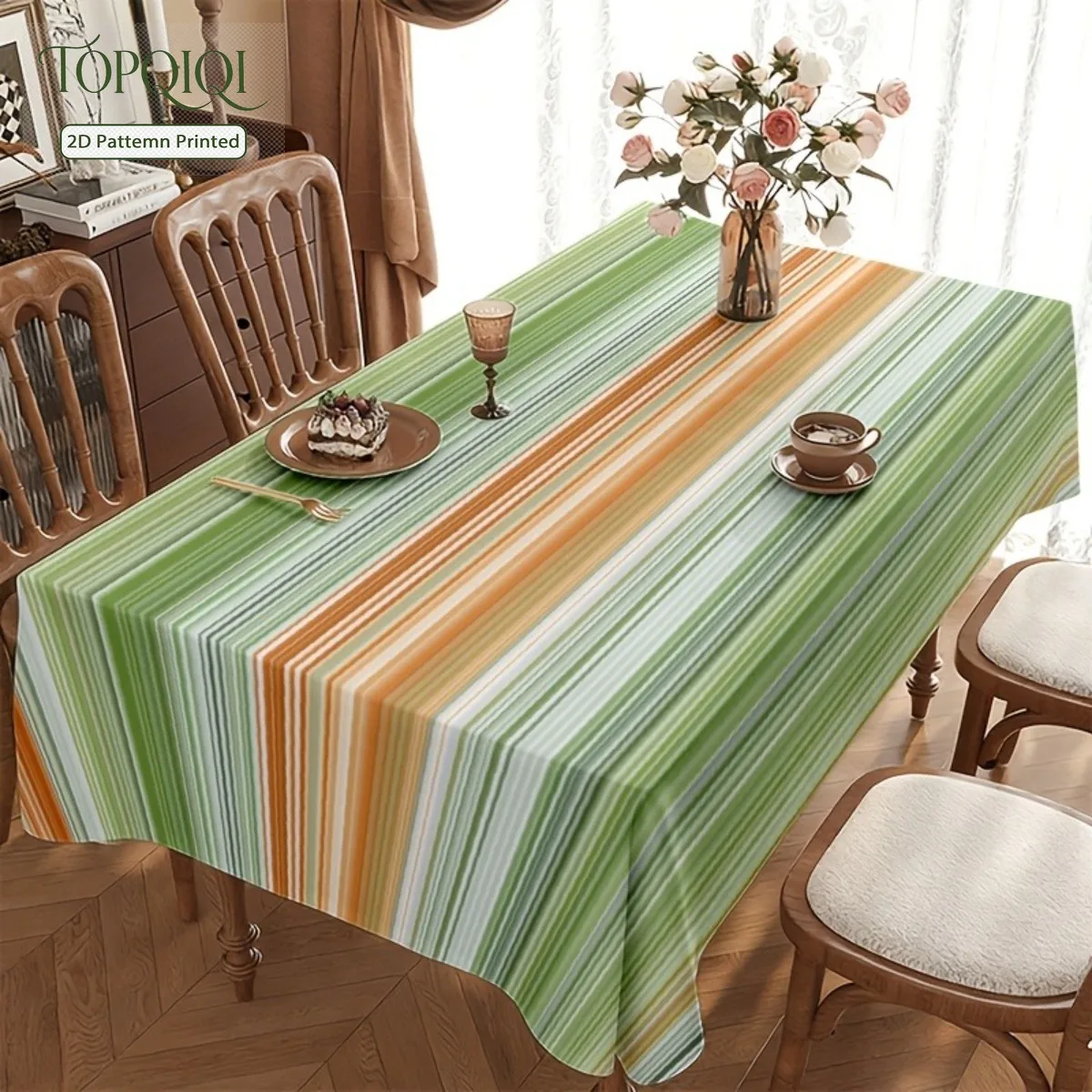 1. PC 2D plane printing - Striped tablecloth - Easy to clean - Restaurant main table - Coffee table cover - Desk padzyc